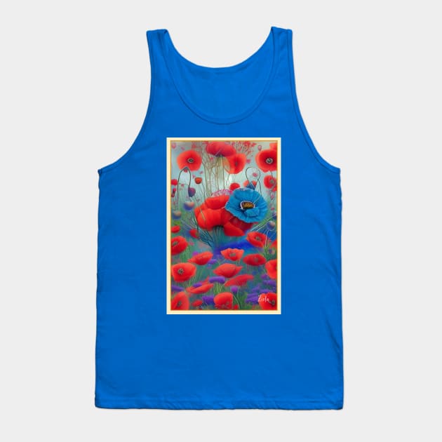 Pretty field of poppies colorful red and blue poppy flowers Tank Top by ZiolaRosa